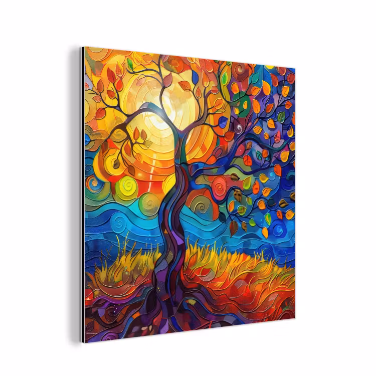 Boom - Zon - Verflook - Kleuren - Abstract aluminium wit klein -3d