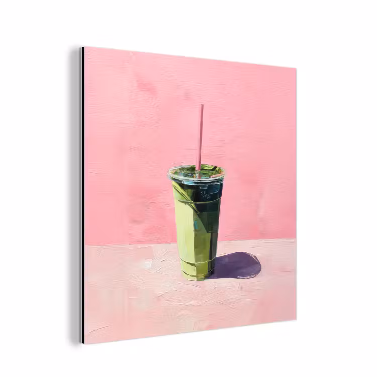 Beker - Rietje - Minimalistisch - Groen aluminium wit klein -3d