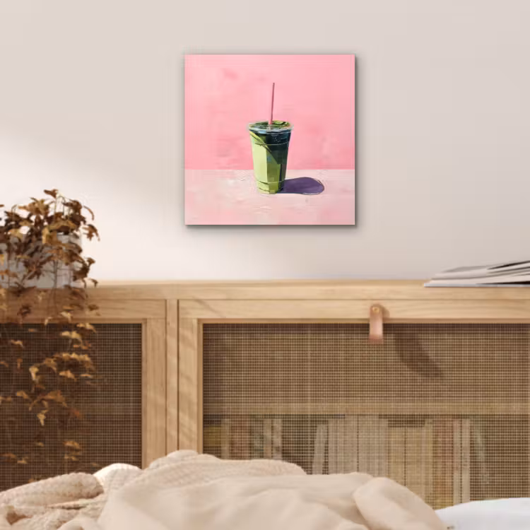 Beker - Rietje - Minimalistisch - Groen aluminium wit klein -sfeer3