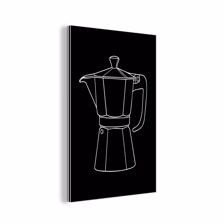 Mokkapot - Zwart - Wit - Lijntekening aluminium wit klein -3d