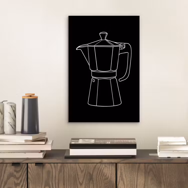 Mokkapot - Zwart - Wit - Lijntekening aluminium wit klein -sfeer1