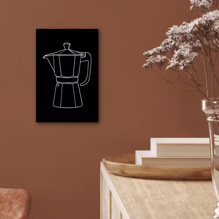 Mokkapot - Zwart - Wit - Lijntekening aluminium wit klein -sfeer4