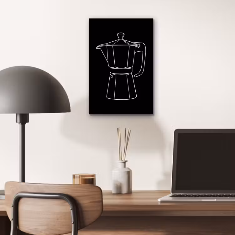 Mokkapot - Zwart - Wit - Lijntekening aluminium wit klein -sfeer5