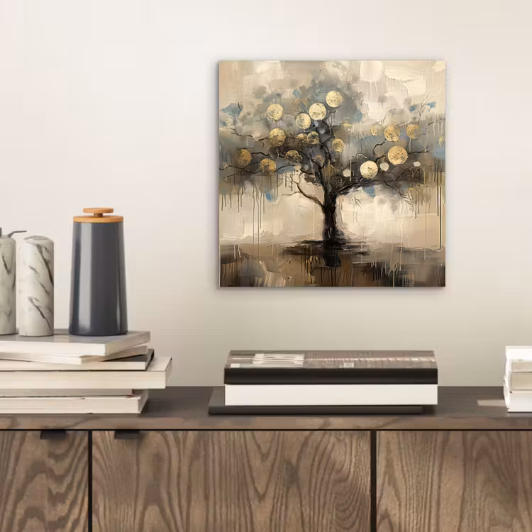 Beige - Abstract - Boom - Goud aluminium wit klein -sfeer1