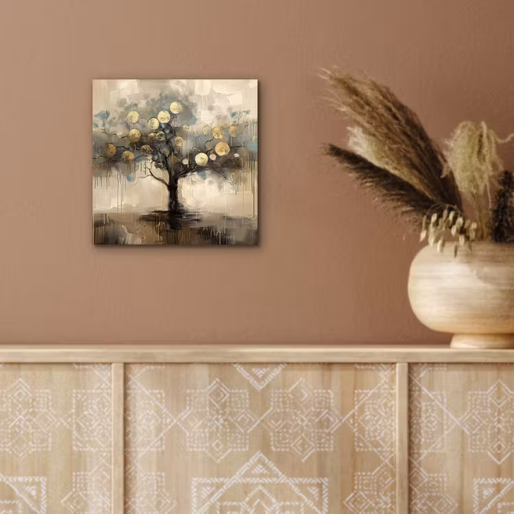 Beige - Abstract - Boom - Goud aluminium wit klein -sfeer4