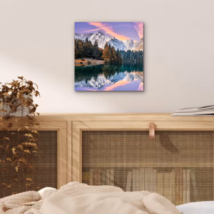 Bergen - Bos - Water - Lucht - Roze - Paars aluminium wit klein -sfeer3