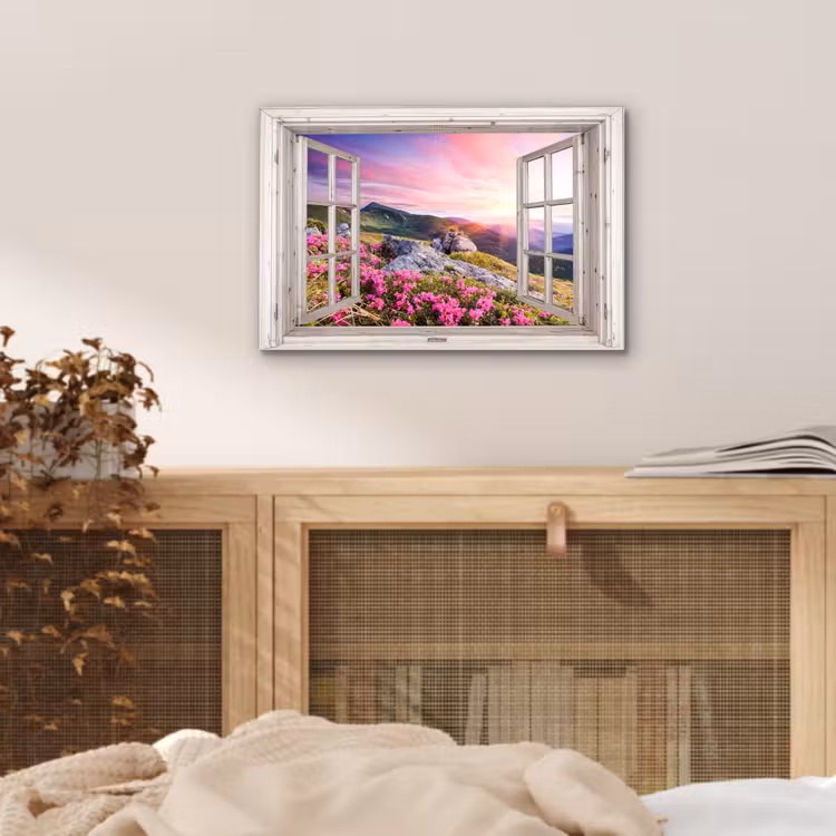 Bergen - Landschap - Doorkijk - Bloemen - Avond - Roze aluminium wit klein -sfeer3