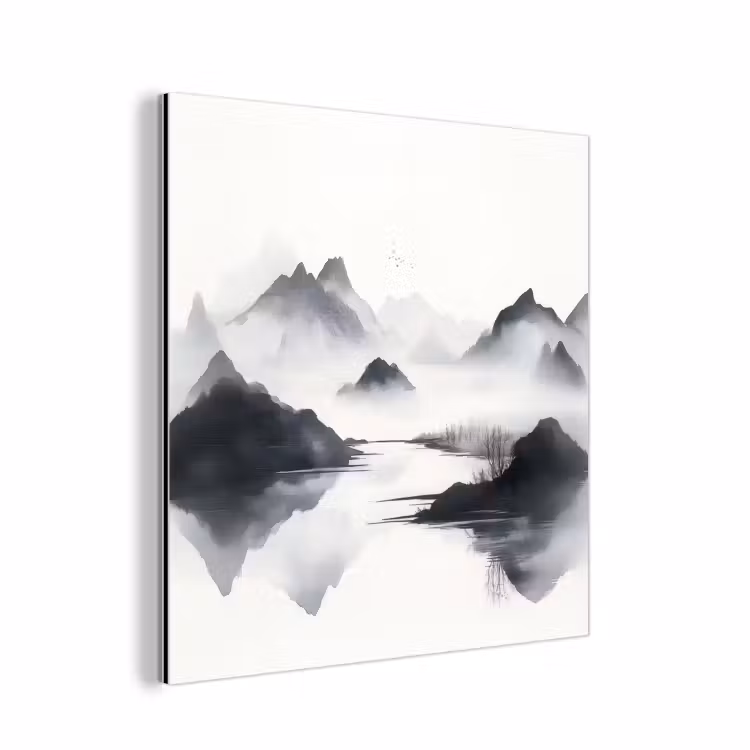 Bergen - Mistig - Water - Wit aluminium wit klein -3d