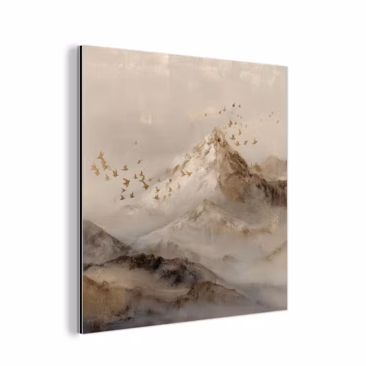 Berglandschap - Mist - Penseelstreken aluminium wit klein -3d
