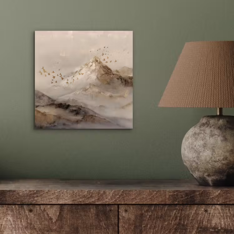 Berglandschap - Mist - Penseelstreken aluminium wit klein -sfeer2