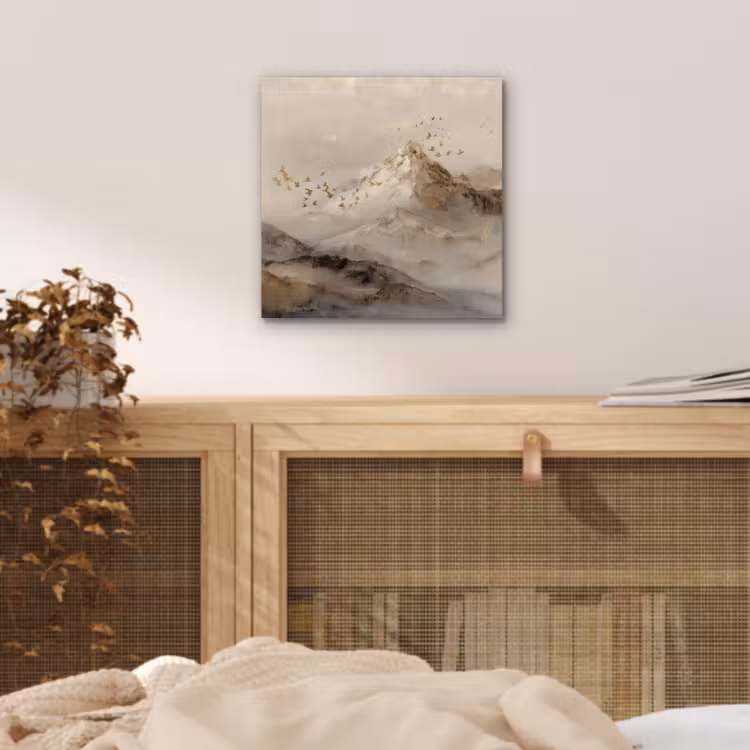 Berglandschap - Mist - Penseelstreken aluminium wit klein -sfeer3
