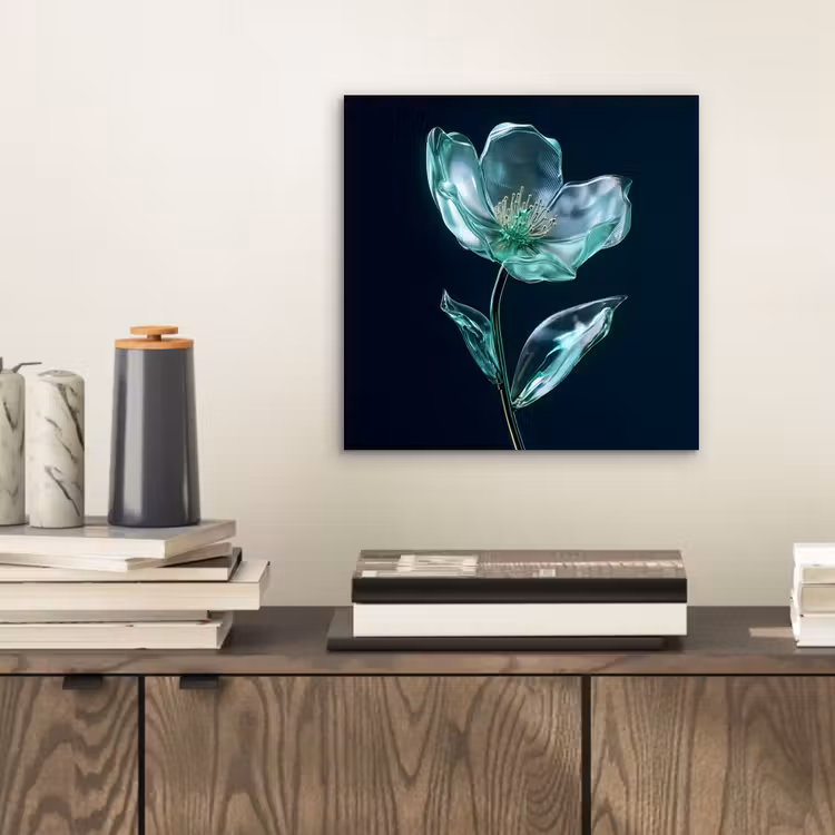 Bladeren - Bloem - Glazen - Donkerblauw aluminium wit klein -sfeer1