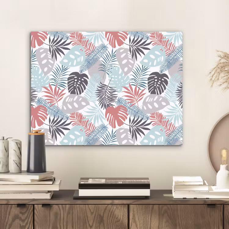 Inductie beschermer - Bladeren - Pastel - Jungle - Afdekplaat voor kookplaat aluminium wit klein -sfeer1