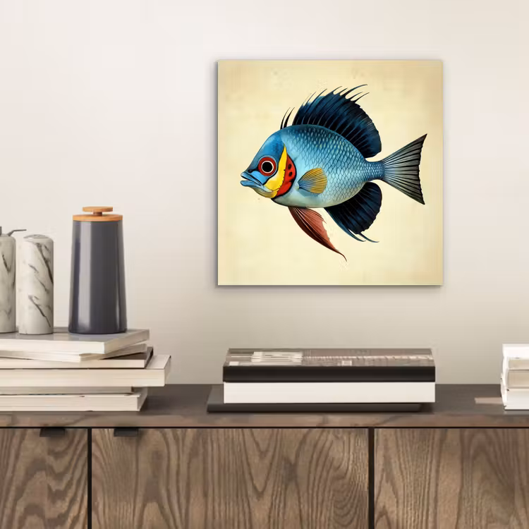 Blauw - Kieuwen - Vis - Illustratie aluminium wit klein -sfeer1
