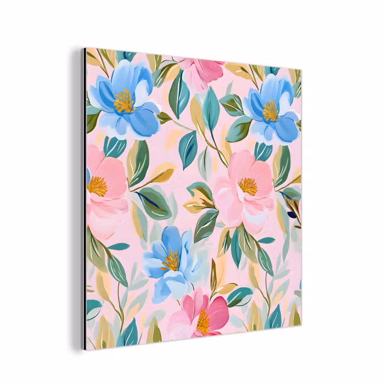 Blauw - Roze - Bloemen aluminium wit klein -3d