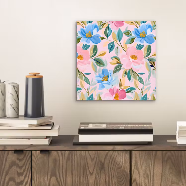 Blauw - Roze - Bloemen aluminium wit klein -sfeer1