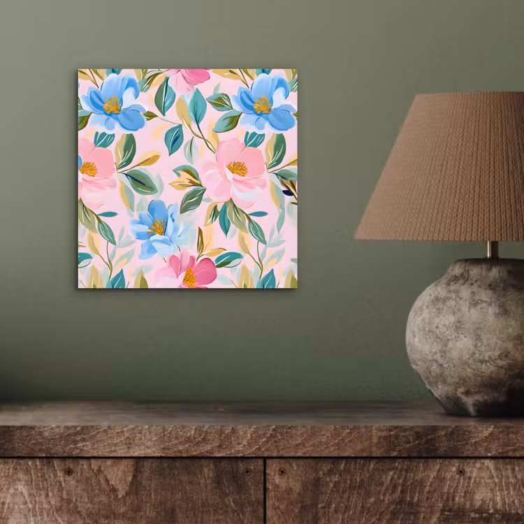 Blauw - Roze - Bloemen aluminium wit klein -sfeer2
