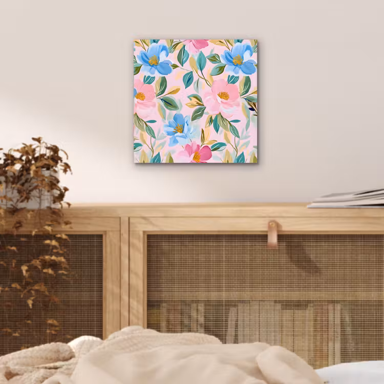 Blauw - Roze - Bloemen aluminium wit klein -sfeer3