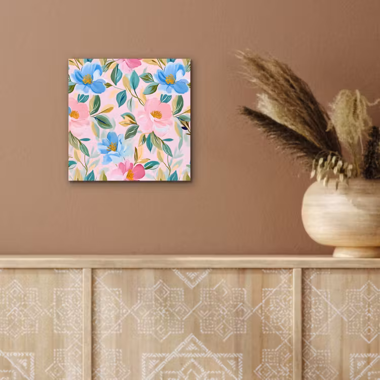Blauw - Roze - Bloemen aluminium wit klein -sfeer4
