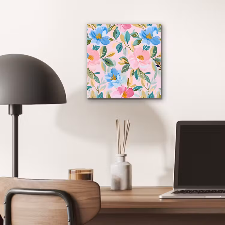 Blauw - Roze - Bloemen aluminium wit klein -sfeer5