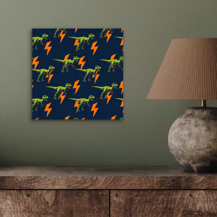 Bliksemschichten - Oranje - Dinosaurussen aluminium wit klein -sfeer2