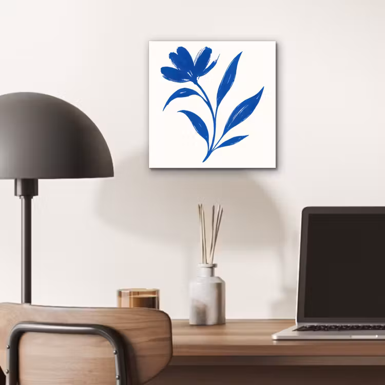 Bloem - Blaadjes - Minimalistisch - Blauw aluminium wit klein -sfeer5