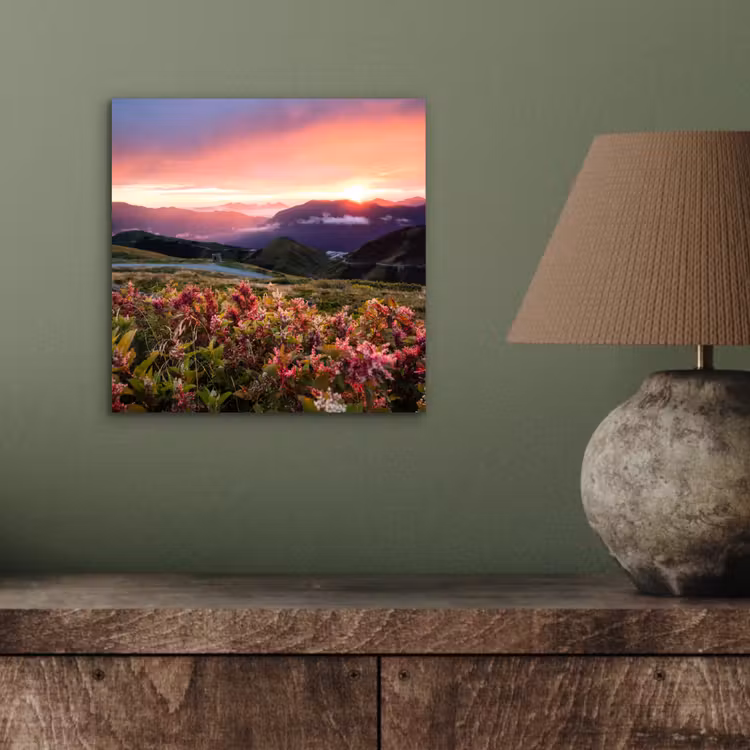 Bloemen - Bergen - Landschap - Nacht - Lucht - Roze aluminium wit klein -sfeer2