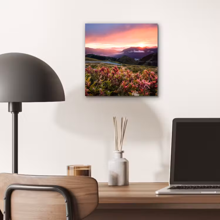Bloemen - Bergen - Landschap - Nacht - Lucht - Roze aluminium wit klein -sfeer5