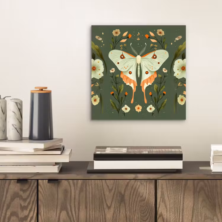 Bloemen - Bladeren - Olijfgroen - Vlinder aluminium wit klein -sfeer1