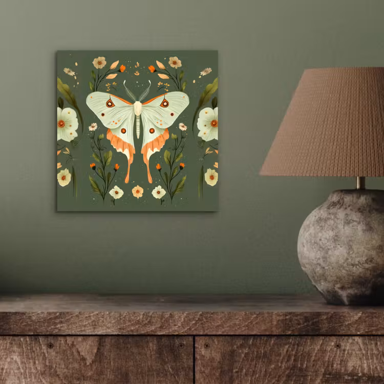 Bloemen - Bladeren - Olijfgroen - Vlinder aluminium wit klein -sfeer2