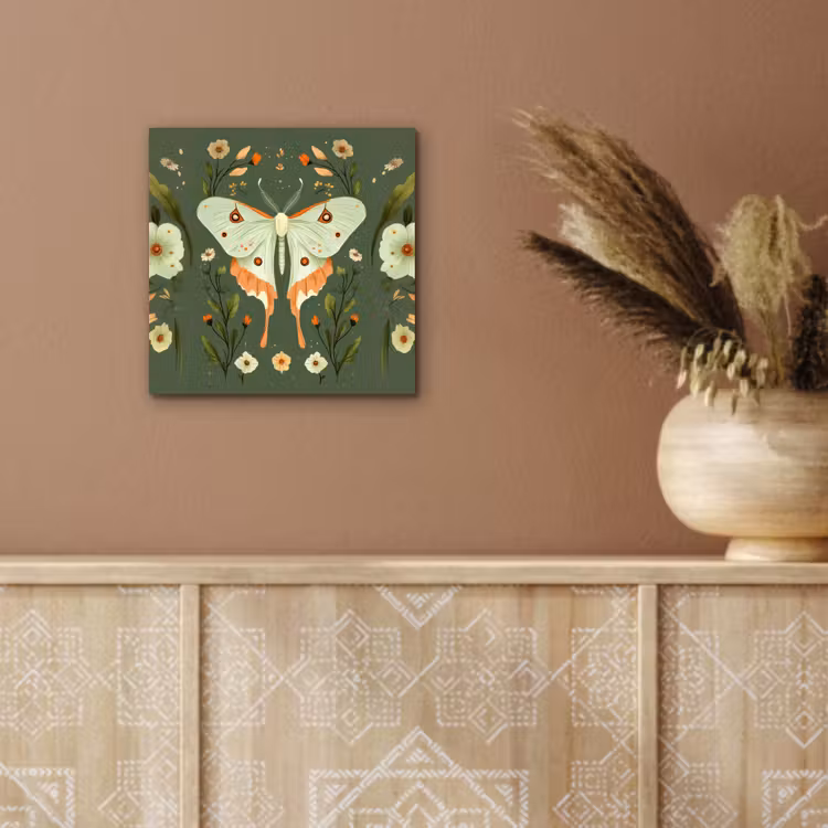 Bloemen - Bladeren - Olijfgroen - Vlinder aluminium wit klein -sfeer4