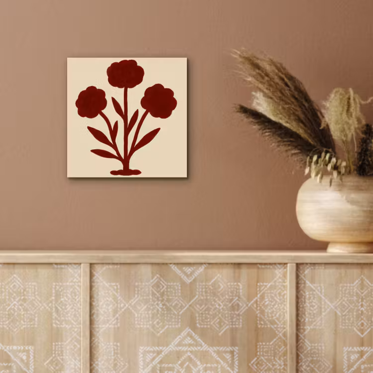 Bloemen - Bladeren - Rood - Minimalistisch aluminium wit klein -sfeer4