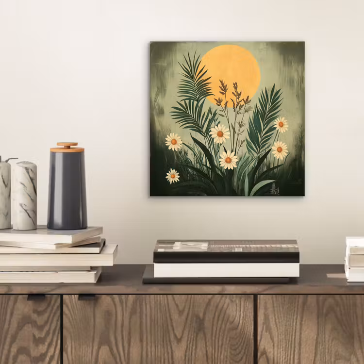 Bloemen - Bladeren - Zon - Groen aluminium wit klein -sfeer1