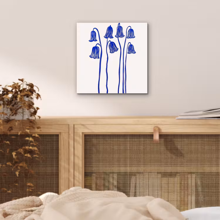 Bloemen - Blauw - Lijnen - Bloemblaadjes aluminium wit klein -sfeer3