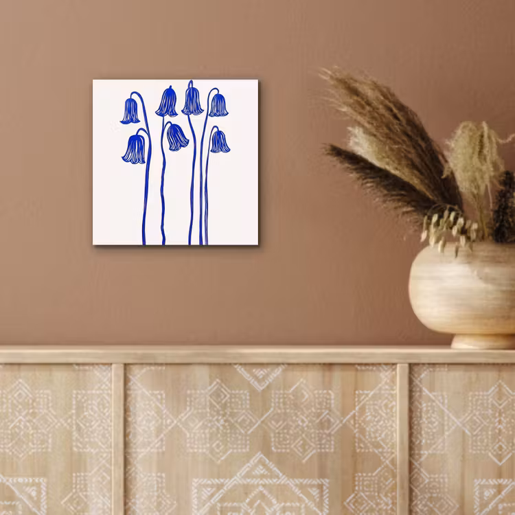 Bloemen - Blauw - Lijnen - Bloemblaadjes aluminium wit klein -sfeer4