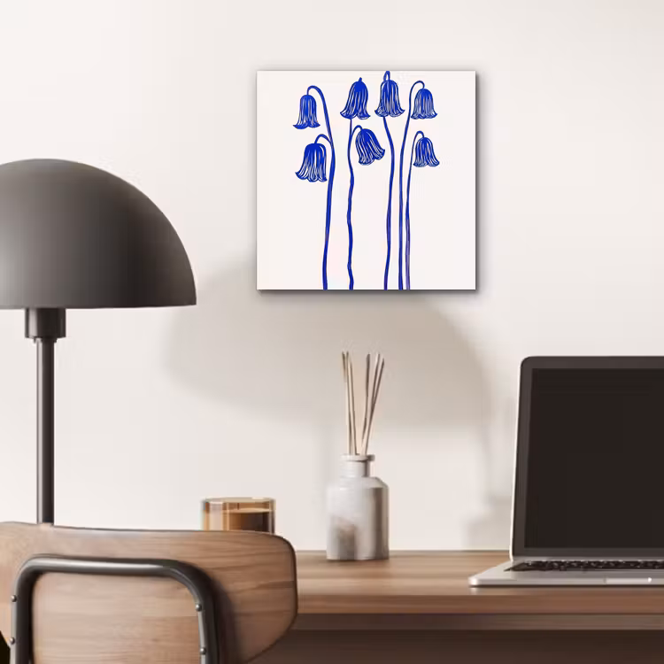 Bloemen - Blauw - Lijnen - Bloemblaadjes aluminium wit klein -sfeer5