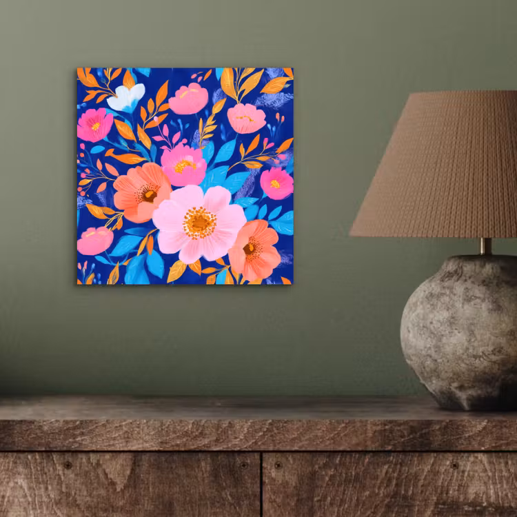 Bloemen - Blauw - Roze aluminium wit klein -sfeer2