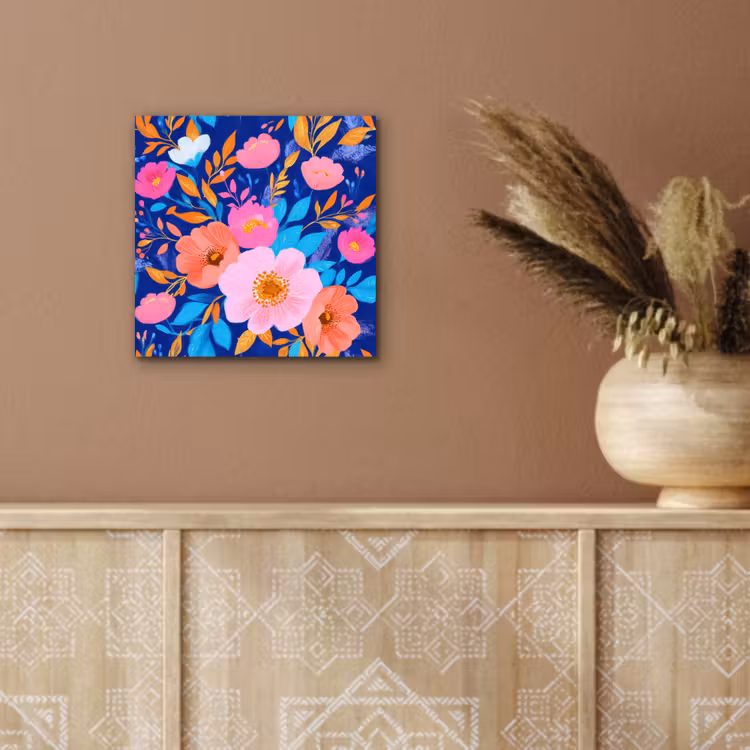 Bloemen - Blauw - Roze aluminium wit klein -sfeer4