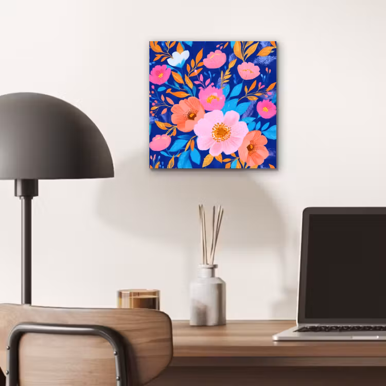 Bloemen - Blauw - Roze aluminium wit klein -sfeer5