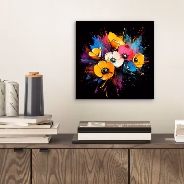 Bloemen - Kleurrijk - Graffiti - Modern - Boeket aluminium wit klein -sfeer1