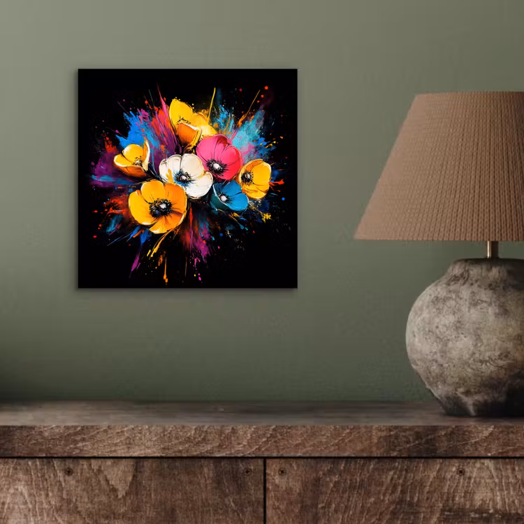 Bloemen - Kleurrijk - Graffiti - Modern - Boeket aluminium wit klein -sfeer2