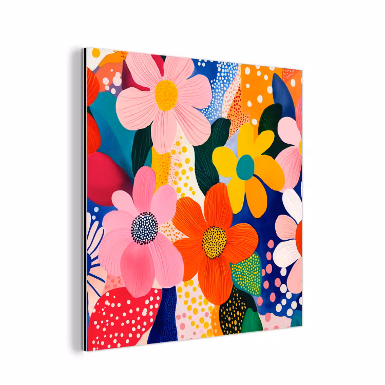 Bloemen - Kleurrijk - Stippen aluminium wit klein -3d