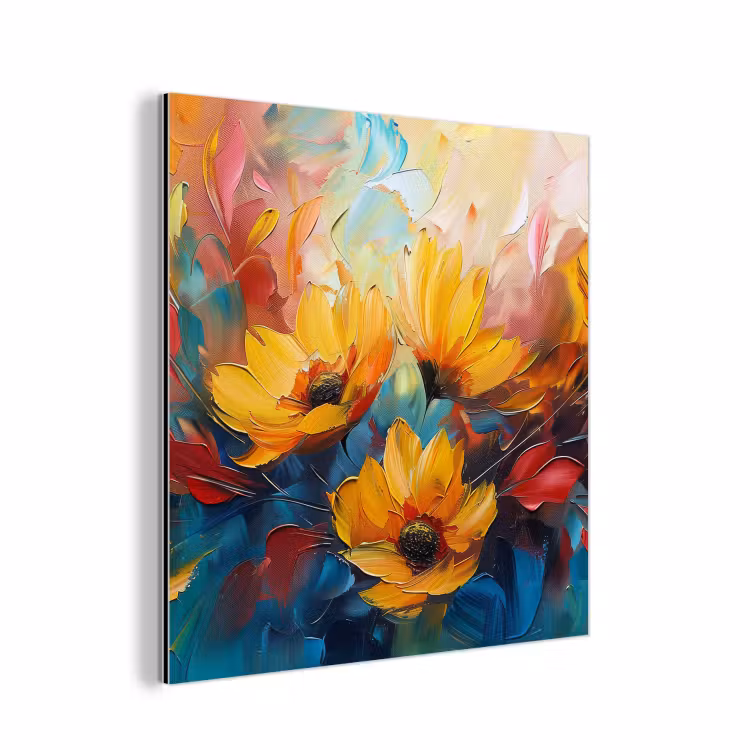 Bloemen - Dahlia - Kunst - Oranje - Watercolor aluminium wit klein -3d