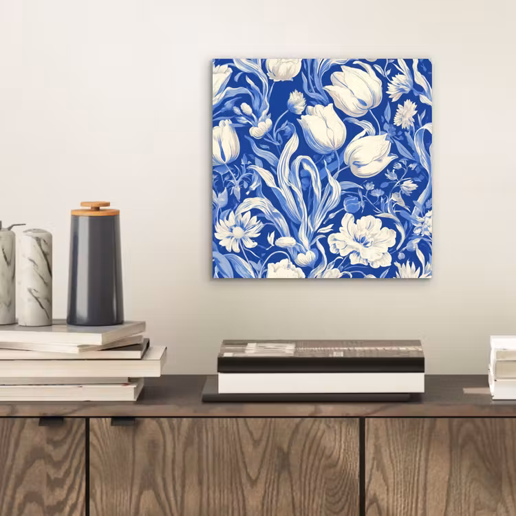 Bloemen - Delfts Blauw - Patroon - Tulp aluminium wit klein -sfeer1