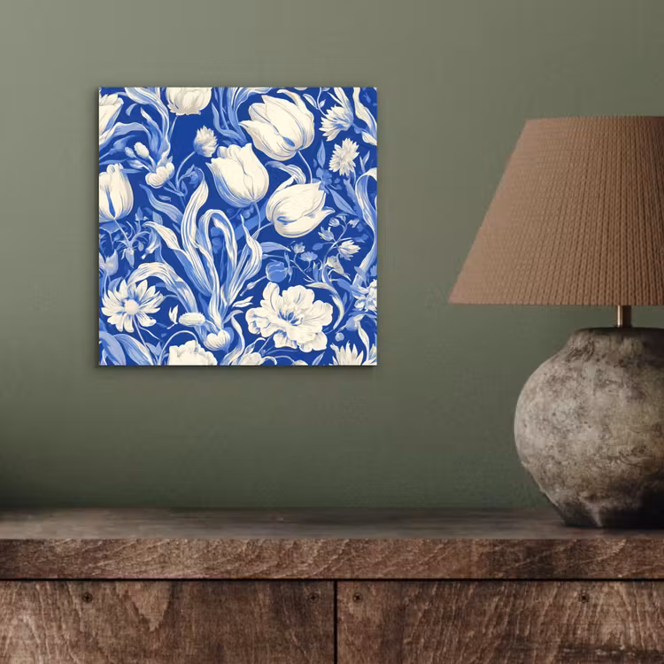 Bloemen - Delfts Blauw - Patroon - Tulp aluminium wit klein -sfeer2