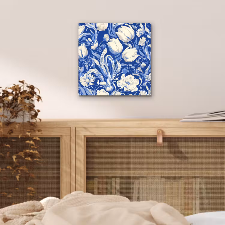 Bloemen - Delfts Blauw - Patroon - Tulp aluminium wit klein -sfeer3