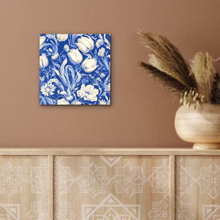 Bloemen - Delfts Blauw - Patroon - Tulp aluminium wit klein -sfeer4