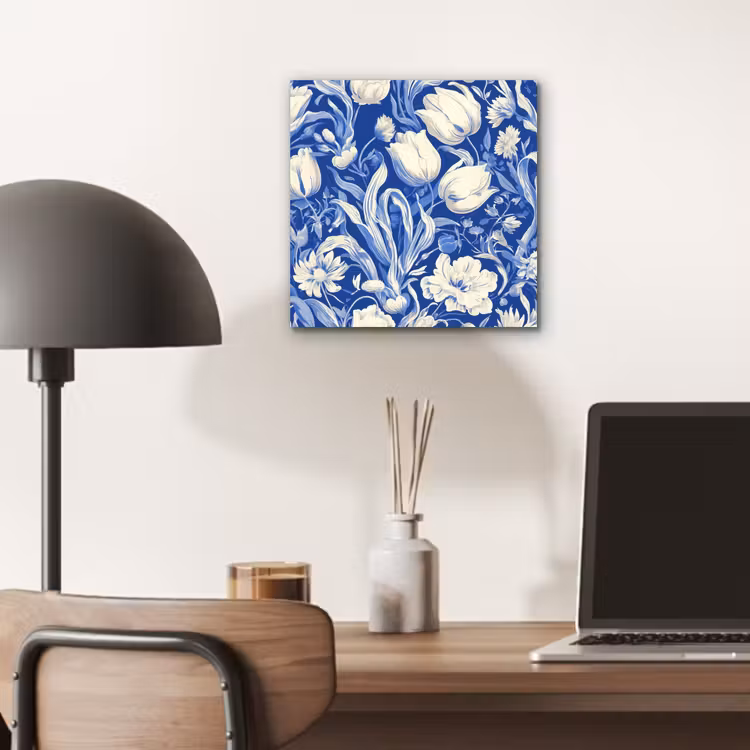 Bloemen - Delfts Blauw - Patroon - Tulp aluminium wit klein -sfeer5