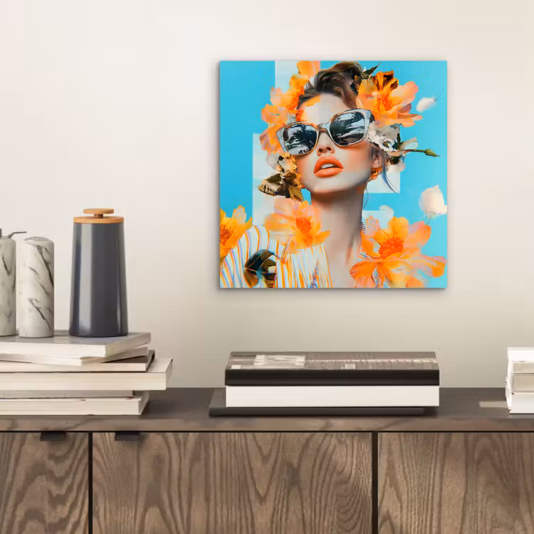 Bloemen - Vrouw - Zonnebril - Blauw aluminium wit klein -sfeer1