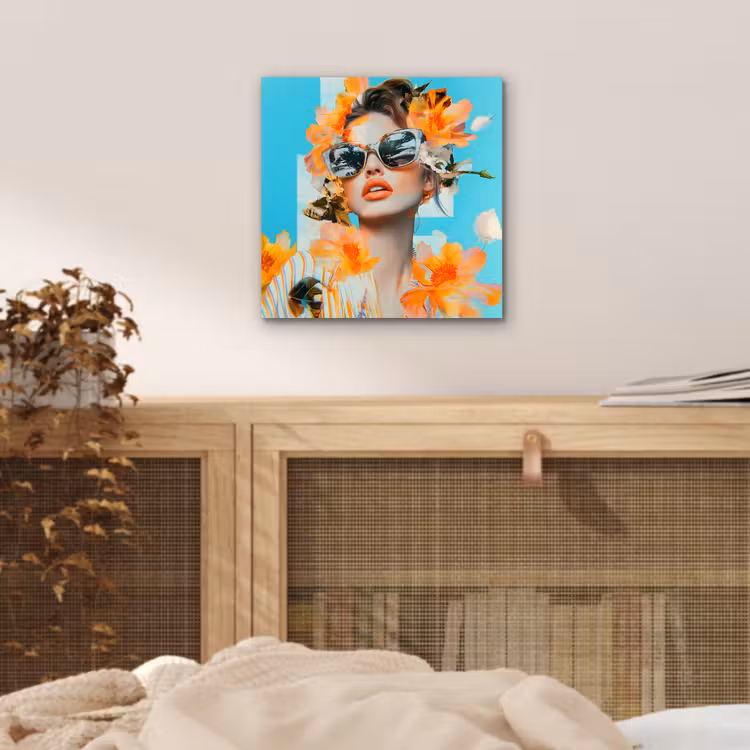 Bloemen - Vrouw - Zonnebril - Blauw aluminium wit klein -sfeer3